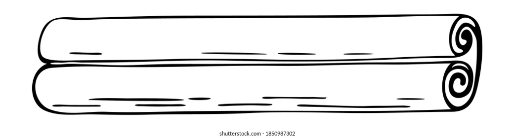Vektorgrafik. Zimtstift einzeln auf Weiß. Köstliche würzige Würzmittel zum Dessert, Kaffee, Backwaren, Glühwein und Ei. Handgezeichnete Doodle-Clipart-Kunst. Perfekt für Menü, Poster, Lebensmittelbanner
