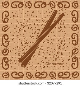 Vector illustration of cinnamon sticks over canvas background