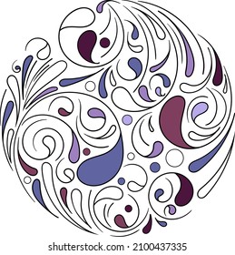 Vektorgrafik des Kreises aus abstrakten Formen, Tropfen, Kreise in violetten Tönen. Sehr Peri. Doodle-Stil. Handgezeichnete Illustration für die Gestaltung von Karten, Etiketten, Bannern, Plakaten.