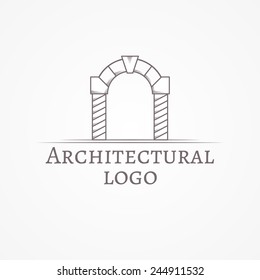 Vector illustration of circle arch logo with text. Design element with gray circle arch line style with sample text for some architecture business on white background. Vector illustration. Logotype