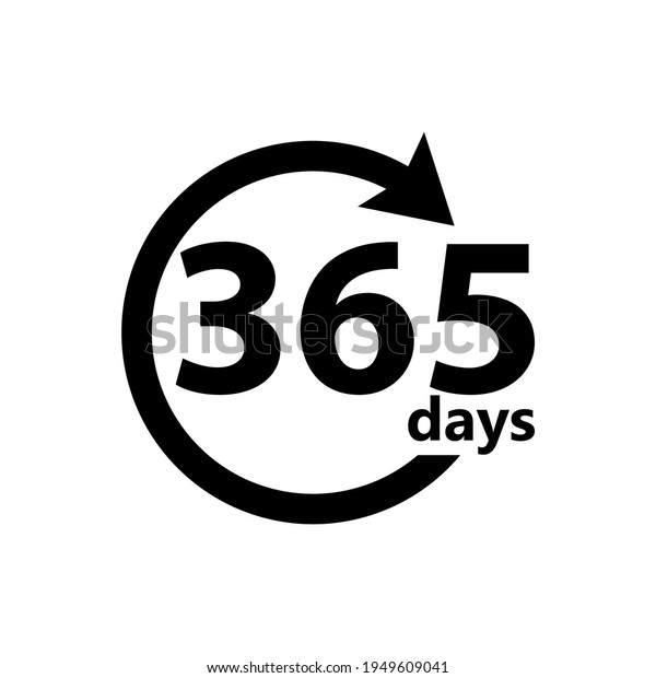 Vector illustration\
of circle arrow symbol with 365 days on white background, 365 days\
warranty concept