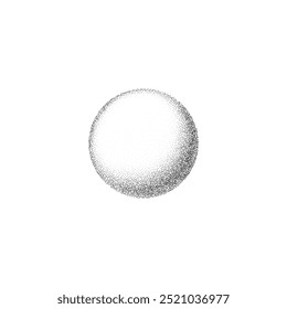 Vector illustration of a circle with background grainy noise. Black and white Grainy Gradient sphere with black dots, specks or particles. Isolated background.