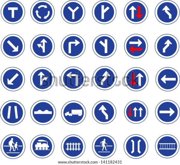 Vector Illustration Circle Blue Road Signs Stock Vector (Royalty Free