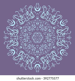 vector illustration of circle blue zendoodle pattern on violet background