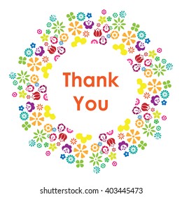 vector illustration / circle design / colorful flowers / thank you text 