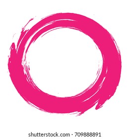 Vector illustration. A circle drawn with a brush, pink brush strokes