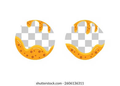 Vector illustration of a circle with a dripping cheese effect, featuring a transparent background