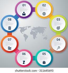 Vector illustration of a circle of eight infographics.