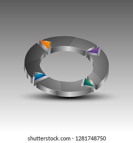 Vector illustration of circle emblem with arrows cut out. 