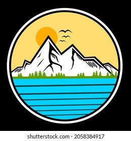 Vector illustration of circle emblem in vintage style,suitable for emblems of adventure,sports,camp emblems,climbers,hiking,expedition and explorers.