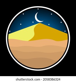 Ilustración vectorial del emblema circular en estilo vintage, fondo negro, adecuado para emblemas de aventura, turistas, turismo deportivo, viajeros y exploradores de la naturaleza.