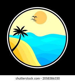 Vector illustration of circle emblem in vintage style,black background, suitable for emblems of adventure, tourists,sports tourism,travelers and nature explorers.