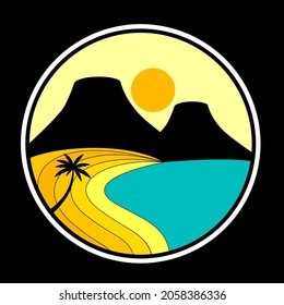 Vector illustration of circle emblem in vintage style,black background, suitable for emblems of adventure, tourists,sports tourism,travelers and nature explorers.
