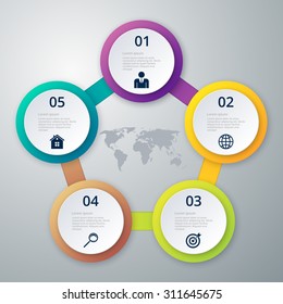 Vector illustration of a circle of five infographics.
