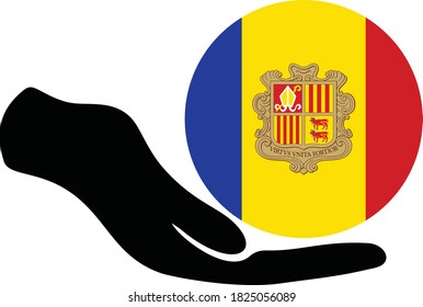 vector illustration of Circle Flag of Andorra on hand on white background