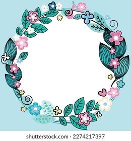 Ilustración vectorial, marco de círculo con flores, verano primavera. Plantilla de vectores para tarjetas de regalo y banners.