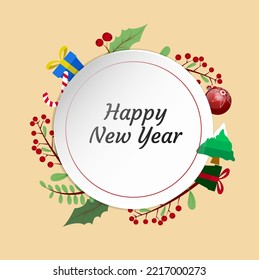 Vector illustration circle frame with plant and accessories christmas