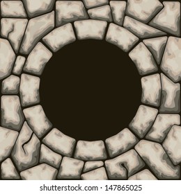 Vector illustration of Circle frame with stone seamless pattern