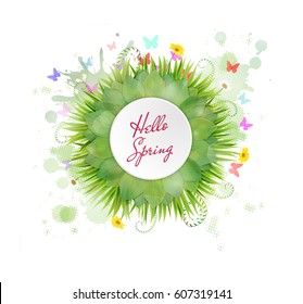Vector illustration of Circle frame with text hello spring and flowers
