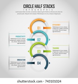 Vector illustration of circle half stacks infographic design element.