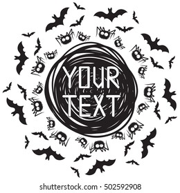 Vector illustration of a circle halloween frame. Black and white