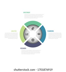 Vector Illustration of a Circle infographic. Flow Chart. Circular diagram Infographic Vector. Perfect for diagrams, business reports, presentations, posters and other graphics. 4-Step Process.