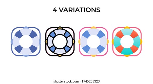 Vector illustration of circle lifesaver icon or logo use 4 variations flat, lineal, blue, gradient design style