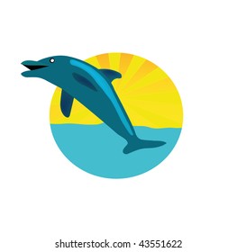 vector illustration of circle logo with dolphin isolated on white