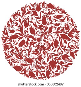Vector illustration of circle made with floral elements.  Floral pattern, vintage doodle elements. Paisley Flowers Illustration  