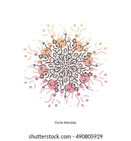 Vector illustration circle mandala with black color and pink with yellow