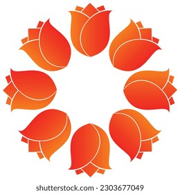 Ilustración vectorial de un círculo de flores de rosa naranja y rojo. Elemento de diseño para logotipo, etiqueta, emblema, signo.