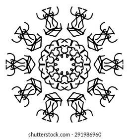 Vector illustration circle ornament black and white pattern round