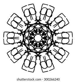 Vector illustration circle ornament black and white ornamental pattern round