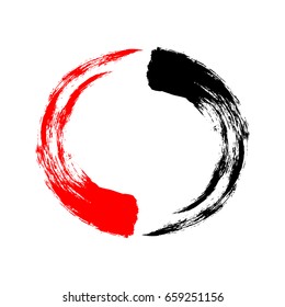 Vector illustration. The circle is painted in black and red brush strokes