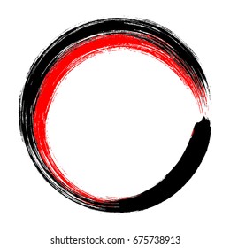 Vector illustration. A circle painted with a brush and black and red strokes