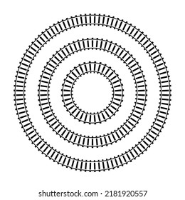 Vector illustration of circle railroad isolated on white background. Infinity railway train track icon set. Top view railroad train pathes. 