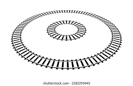 Vector Illustration Of Circle Railroad Isolated On White Background. Infinity Railway Train Track Icon Set. Perspective View Railroad Train Pathes. 