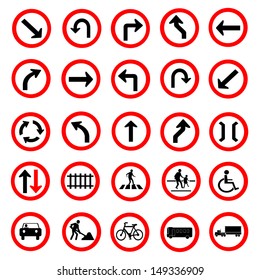 Vector illustration of circle red road signs collection