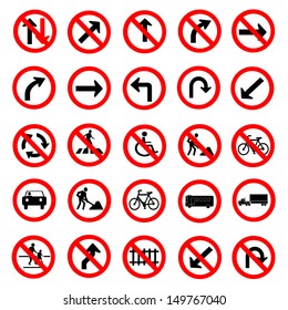 Vector illustration of circle red road signs collection