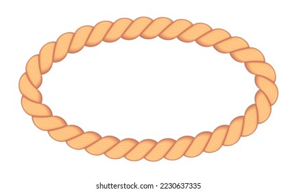 Vector illustration of circle rope frame isolated on white background. Realistic vintage marine rope border.