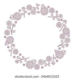 Círculo de Ilustración vectorial de rosas y girasoles en dibujo en línea