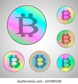 Vector illustration of circle shaped bitcoin symbol in rainbow colored bubbles