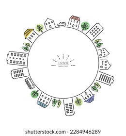 Vector illustration of circle with simple town