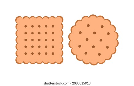 Vector illustration of a circle and square cookie set on white background.