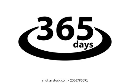 Vector illustration of circle symbol with 365 days on white background, 365 days warranty concept