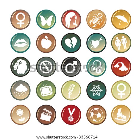 Vector Illustration of circle tags, decorated with different objects.
