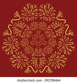 vector illustration of circle yellow zendoodle pattern on red background