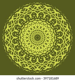 vector illustration of circle yellow zen-doodle on green background