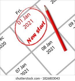 Vector illustration of circleing the date for a new goal in new year 2021. New year concept