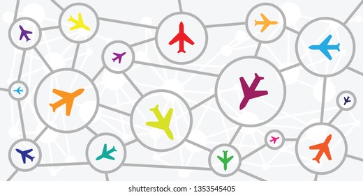 vector illustration with circles and planes for airlines banners and air company posters background